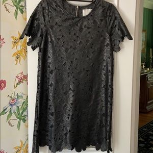 Black Faux Leather Floral Dress
